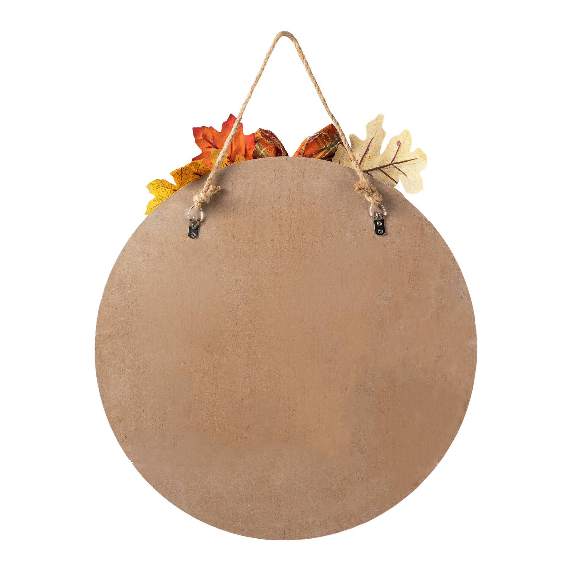 Glitzhome® 15" Fall Wood Round Word Sign Door Hanger